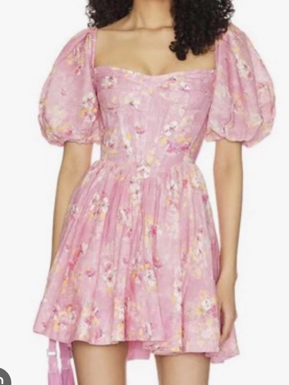 Bardot Pink Floral Puff-Sleeve Mini Dress